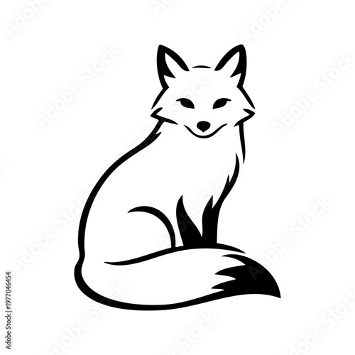 Logotipo con dibujo minimalista con líneas de un zorro sentado de perfil, con la cabeza girada mirando al frente 