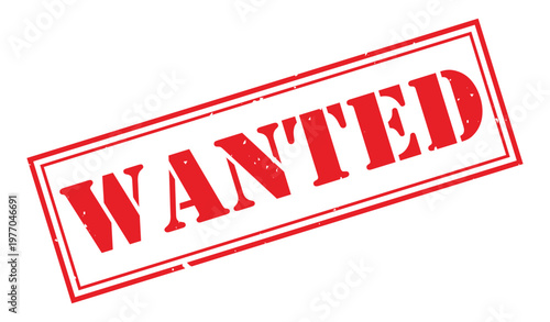 A distressed rectangular red stamp boldly proclaims wanted in capital letters creating a striking visual statement silhouette high quality professional detailed modern elegant