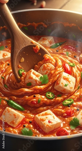 Delicious Spicy Tofu Noodles Stir Fry.
