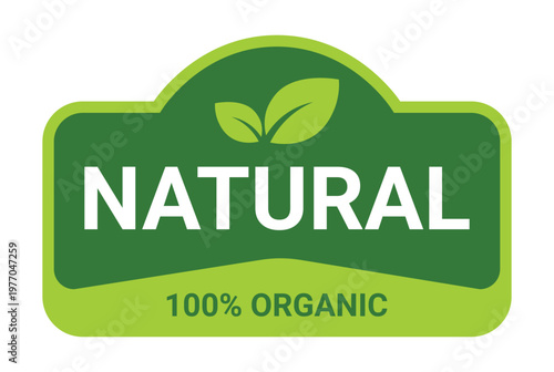 A vibrant green label displays the word natural in bold white lettering complemented by leaves and text silhouette high quality professional detailed modern