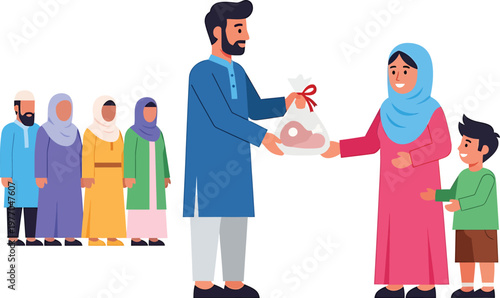 a man and woman in traditional clothing exchanging a gift