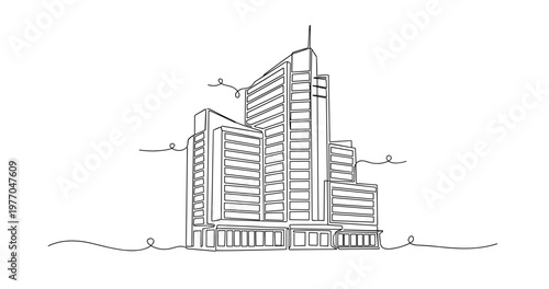 High rise commercial building complex in downtown urban area. No editable stroke
