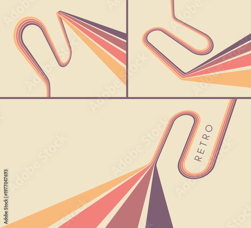 Retro style background. Dynamic lines create a swirling trail. Abstract curved and curling ribbons. Cover design template. 3D illustration for brochure, poster, card, presentation, flyer or banner.