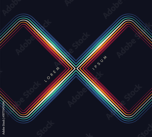 Colorful stylized line art with space for text. Retro-style background. Abstract curved ribbons. Glow effect. Vector for brochure, poster, cover, card, banner, presentation, diary, notebook or notepad