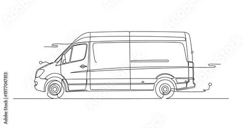 Delivery van parked side profile on simplified line baseline. No editable stroke