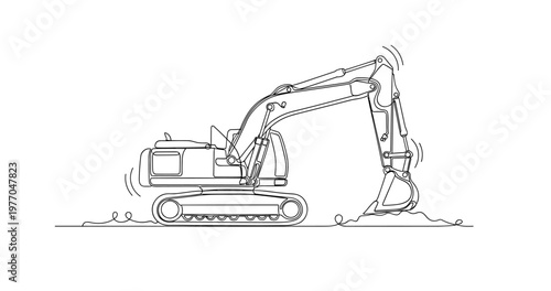 Excavator operating with arm extended on construction site. No editable stroke