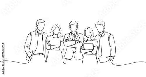 Diverse group of professionals in modern line art style. No editable stroke