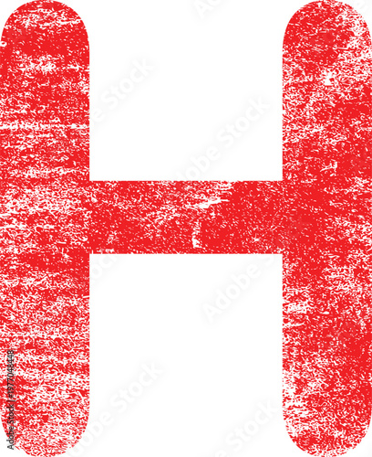 A large red letter h with a distressed texture isolated on white background