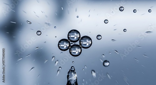 Abstract Macro Photography of Water Droplets and Bubbles on a Surface.