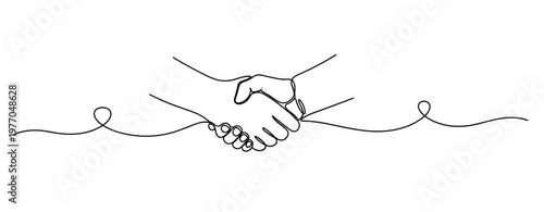 Continuous line drawing of handshake symbolizing unity and cooperation. No editable stroke
