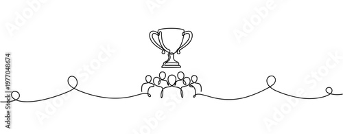 Team collaboration and success concept with trophy. No editable stroke