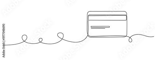 Continuous line drawing of credit card on white background. No editable stroke