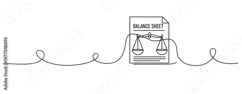 Balance sheet icon with scales illustrating financial equilibrium concept. No editable stroke