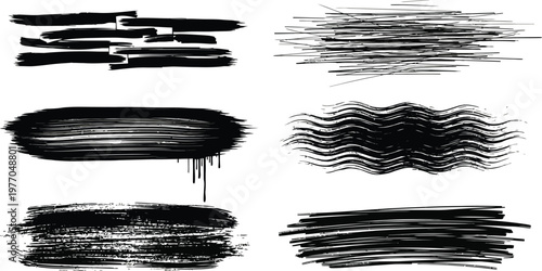 Abstract brush strokes collection black ink textures and artistic swashes