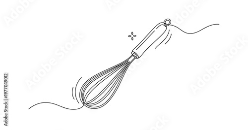 Line art of a whisk with flowing lines and minimalist design. None editable stroke