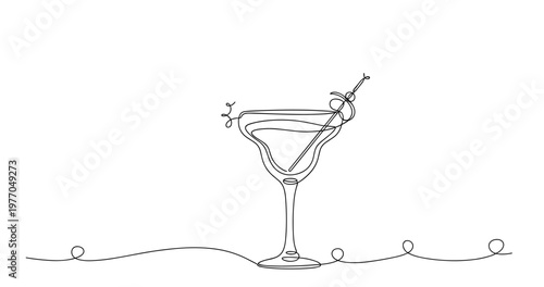 Minimalist line art cocktail glass with olive garnish. None editable stroke