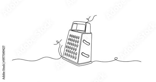 Minimalistic line art of cheese grater with dancing figures. None editable stroke