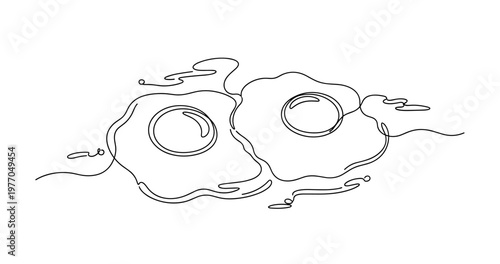 Minimalist line art of two fried eggs with fluid design elements. None editable stroke
