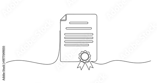 Outline of a certificate with ribbon on white background. no editable stroke