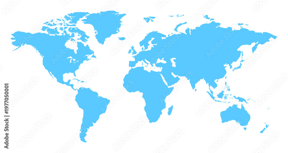 Fototapeta premium World map template isolated on transparent background, sky blue vector illustration, global geography concept, modern minimal design, editable map for presentation, web and infographic use