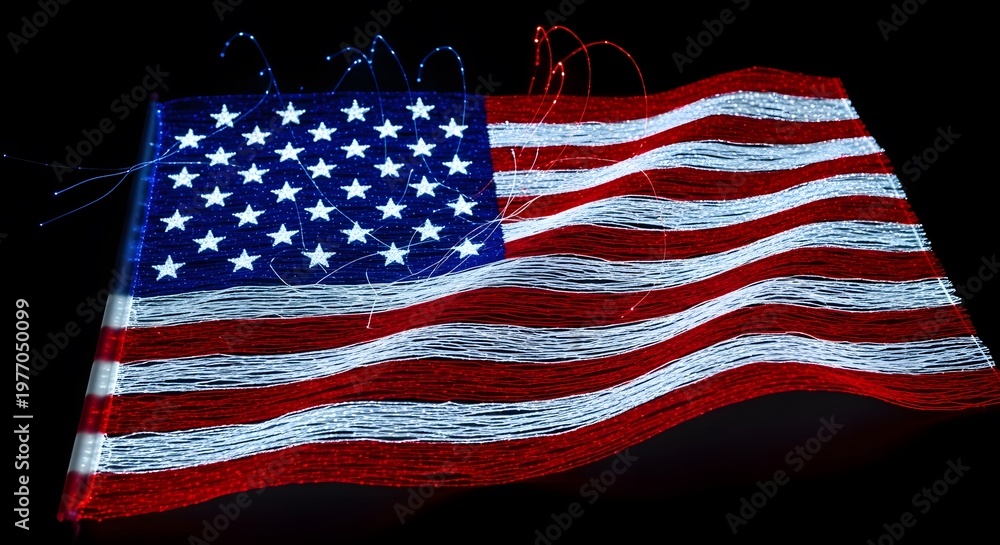 Obraz premium Illuminated american flag displayed in darkness patriotic symbolism