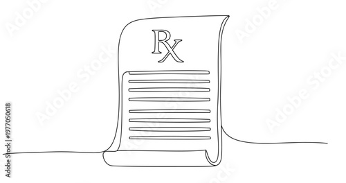 Minimalist line art of prescription paper with rx symbol. No editable stroke