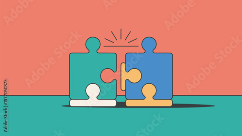 A colorful illustration of puzzle pieces coming together in a creative partnership