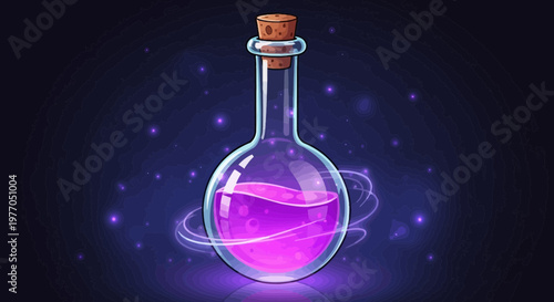 Magical Potion Bottle with Swirling Energy and Cosmic Background