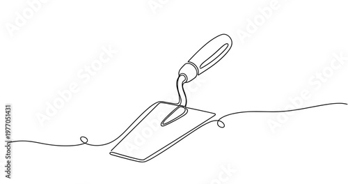 Continuous line drawing of a hand trowel tool for gardening and masonry. Non editable stroke