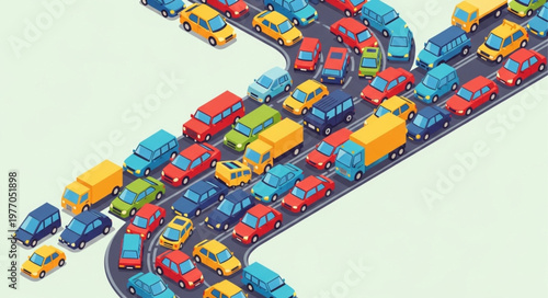 Traffic Jam Illustration of Cars on Road.