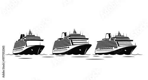 Three Cruise Ships Sailing On Ocean For Travel And Transportation Concepts