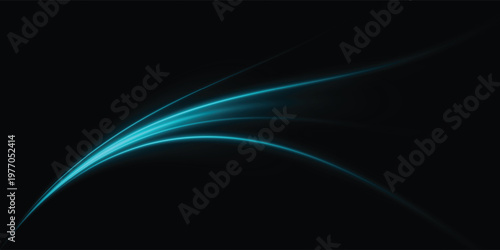 Abstract dark background with glowing blue light streaks forming smooth curves, futuristic and elegant design perfect for technology and digital themes.