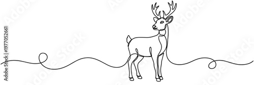 Deer standing in continuous line on white landscape, none editable strokes