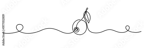 Orange fruit resting on continuous line border design, none editable strokes