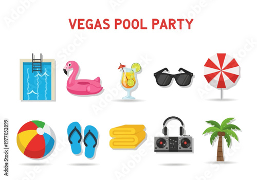 Vegas Pool Party Icons - A Collection of Fun and Refreshing Elements for Your Summer Celebrations