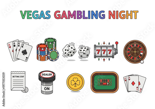 Vegas Gambling Night Icons A Collection of Casino and Gaming Elements for Your Design Projects