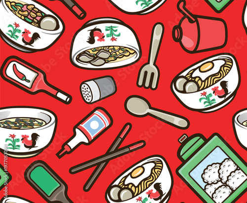 Indonesian Street Food Seamless Pattern Background Illustration