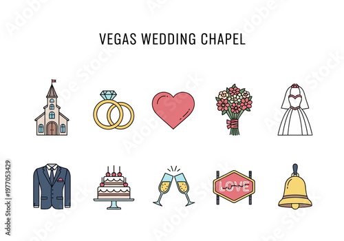 Vegas Wedding Chapel Icons A Collection of Symbols Representing Marriage and Celebration