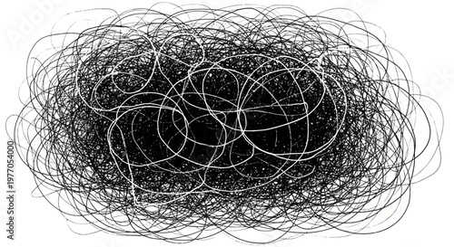 Abstract Chaotic Scribble Art - Black and White Messy Lines Background