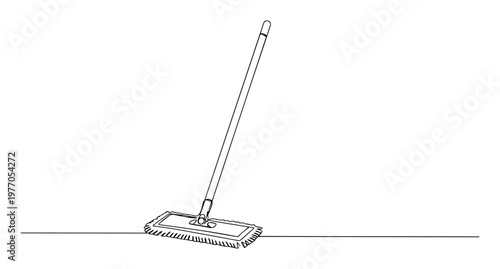 flat mop cleaning tool line icon vector illustration