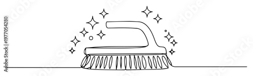 scrub brush cleaning tool line icon vector illustration