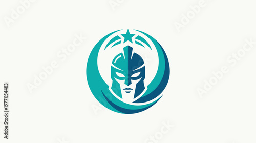 Warrior Helmet Icon with Star and Crescent Moon