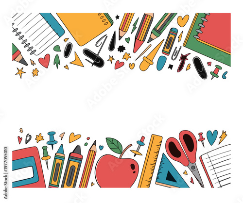 Doodle for the return to school. hand-drawn background with imaginative elements and school supplies. vector drawing.