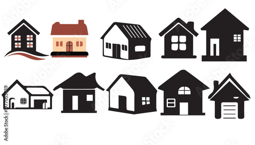 simple house icon with garage and window