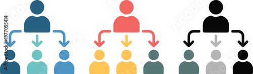 Delegate icon set, modern vector collection of flat outline and glyph icons for workflow management task delegation and business organization.