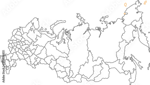 Russia Map Outline with Administrative Regions and Borders
