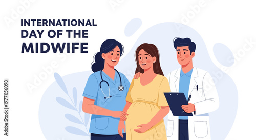 International Day of the Midwife celebration with pregnant woman and medical staff.