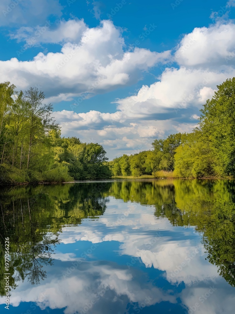 Obraz premium Water River Landscape Sky Lake Nature Reflection Tree Blue Forest Green Summer Trees Clouds Pond Cloud Park Spring Grass Beautiful