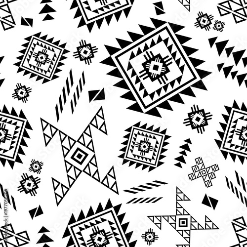 Geometric ethnic Navajo seamless abstract pattern. Native American ethnic repeat vector illustration. For background , wallpaper, clothing, decorative, textile, texture, ornament, wrapping, batik