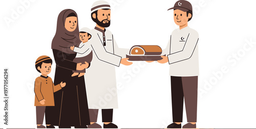 a cartoon image of a man handing a tray of food to another man